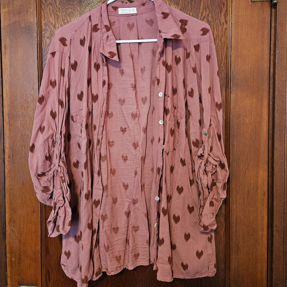 Heart Patterned Button-Up Shirt